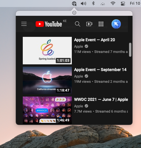 YouTube picture in picture Mac